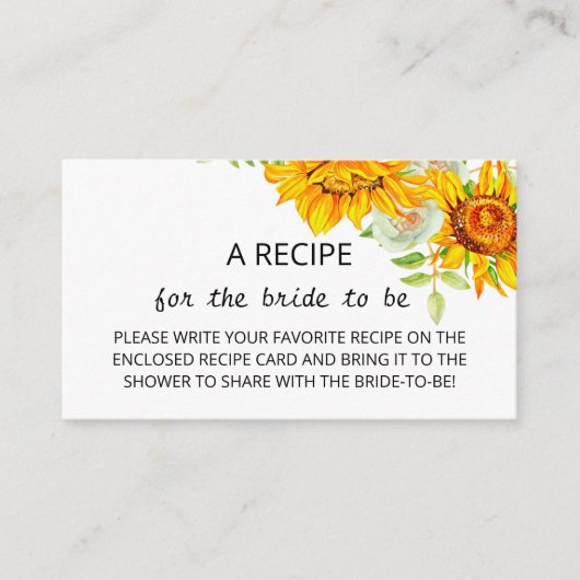Sonnenblumen Rezept für die Umschließungskarte Begleitkarte (Vorderseite)