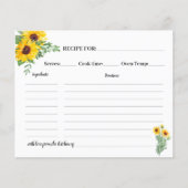 Sonnenblumen Rezeptkarte Brautparty (Vorderseite)