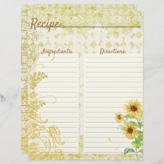 Sonnenblumen Rezeptkarten (Vorne/Hinten)