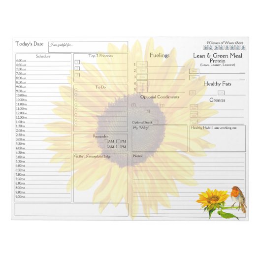 Sonnenblumen Robin Daily Plananner 5 - 1 Food Jour Notizblock (Vorderseite)