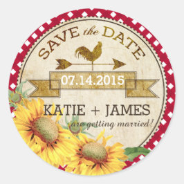 Sonnenblumen Rooster Rustikales Save the Date Labe Runder Aufkleber