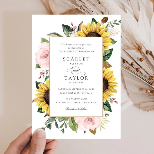 Sonnenblumen Rosa Blume Grüne Hochzeit Einladung