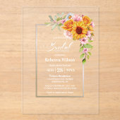 Sonnenblumen Rosa Brautparty Acryleinladungen (Vorderseite)