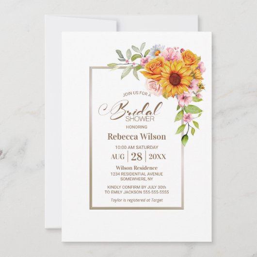 Sonnenblumen Rosa Brautparty Einladung (Vorderseite)