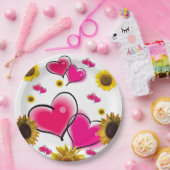 Sonnenblumen Rosa Herzklopfen Papier Teller (Party)