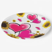 Sonnenblumen Rosa Herzklopfen Papier Teller (Schrägansicht)