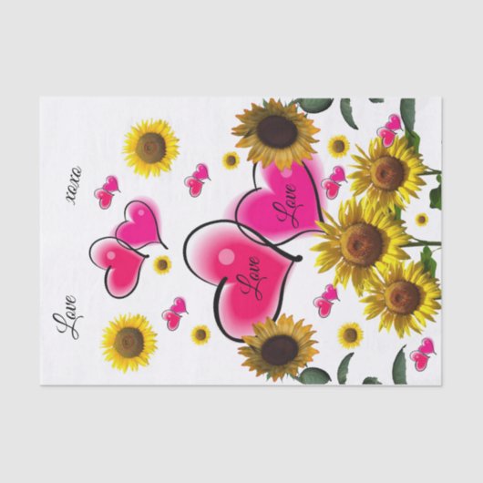 Sonnenblumen rosa Herzstückpapier Seidenpapier (Vorderseite)