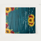 Sonnenblumen Rose Aquamarines Holz Rustikale Hochz Wandteppich (Vorderseite (Horizontal))