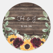 Sonnenblumen Rose Barn Wood Wedding Umschlag Aufkl Runder Aufkleber (Vorderseite)