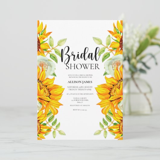 Sonnenblumen Rose Brautdusche Einladung (Stehend Vorderseite)