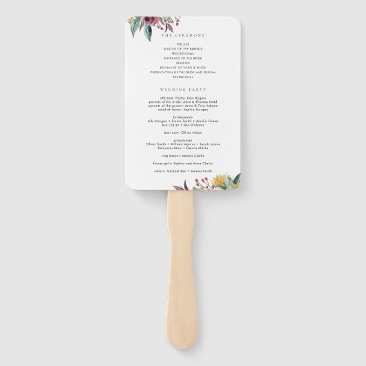 Sonnenblumen Rose Burgund Hochzeitsfeier Programm Fächer (Rückseite)