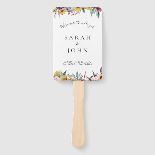 Sonnenblumen Rose Burgund Hochzeitsfeier Programm Fächer (Vorderseite)