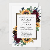 Sonnenblumen-Rose Burgundy Blue Engagement Party Einladung (Vorne/Hinten)