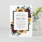 Sonnenblumen-Rose Burgundy Navy Blue Brautparty Einladung (Stehend Vorderseite)