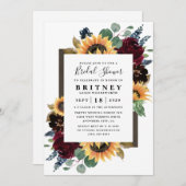 Sonnenblumen-Rose Burgundy Navy Blue Brautparty Einladung (Vorne/Hinten)