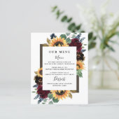 Sonnenblumen-Rose Burgundy Navy Blue Wedding Menu (Stehend Vorderseite)