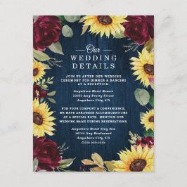 Sonnenblumen Rose Burgundy Red und Navy Blue Weddi Begleitkarte