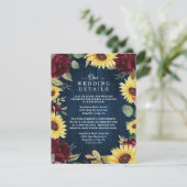 Sonnenblumen Rose Burgundy Red und Navy Blue Weddi Begleitkarte (Stehend Vorderseite)