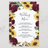 Sonnenblumen-Rose Burgundy Red Wedding Menu Cards (Vorne/Hinten)