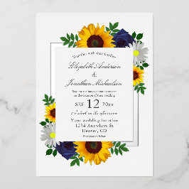 Sonnenblumen Rose Daisy Herbstblütenhochzeit Folieneinladung