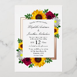 Sonnenblumen Rose Daisy Herbstblütenhochzeit Folieneinladung