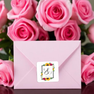 Sonnenblumen Rose Daisy Herbstblütenhochzeit Quadratischer Aufkleber