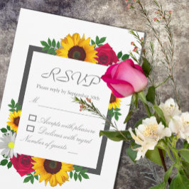 Sonnenblumen Rose Daisy Herbstblütenhochzeit RSVP Karte