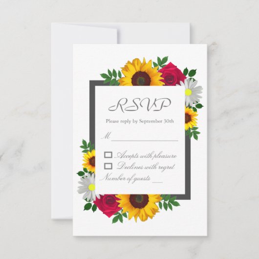 Sonnenblumen Rose Daisy Herbstblütenhochzeit RSVP Karte (Vorderseite)