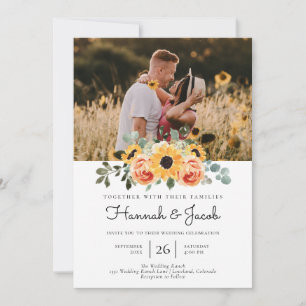 Sonnenblumen-Rose fallen Foto Hochzeit Einladung