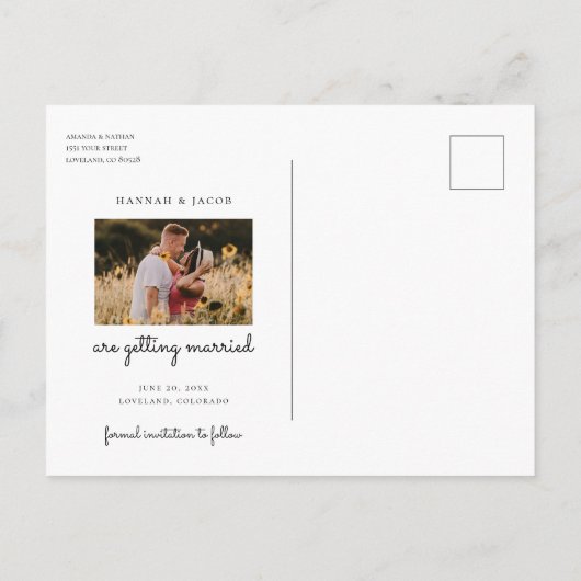 Sonnenblumen Rose Foto Save the Date Hochzeit Ankündigungspostkarte (Rückseite)