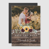 Sonnenblumen Rose Foto Stallholz Save the Date Magneteinladung (Vorne/Hinten)