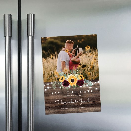 Sonnenblumen Rose Foto Stallholz Save the Date Magneteinladung