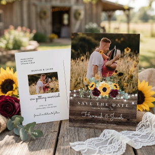 Sonnenblumen Rose Foto Wood Save the Date Hochzeit Ankündigungspostkarte