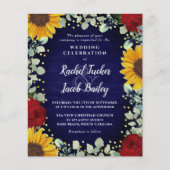 Sonnenblumen Rose Gold Dots Blue Hochzeit Einladun (Vorderseite)