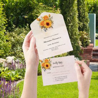 Sonnenblumen Rose Gold Geburtstagsfeier UAWG All In One Einladung