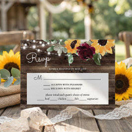 Sonnenblumen Rose Holz Hochzeit mit Mahlzeit UAWG RSVP Karte