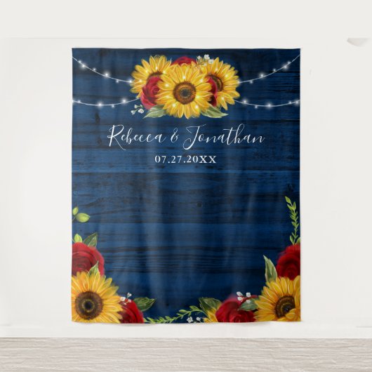 Sonnenblumen Rose Navy Holz rustikale Hochzeitstor Wandteppich (Vorderseite)