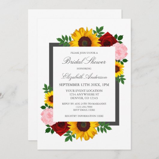 Sonnenblumen-Rose Peonies Herbstblume Brautparty Einladung (Vorne/Hinten)