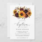 Sonnenblumen Rose Roter Lila Rustikaler Fall Taufe Einladung (Vorderseite)
