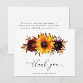 Sonnenblumen Rose Rotes Lila Rustikales Fall Baby  Dankeskarte (Vorne/Hinten)