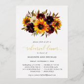 Sonnenblumen Rose Rustic Fall Probe Abendessen Gol Folieneinladung (Vorderseite)