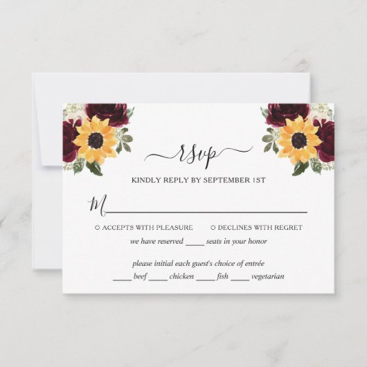 Sonnenblumen-Rose Rustic Wedding RSVP Card (Vorderseite)