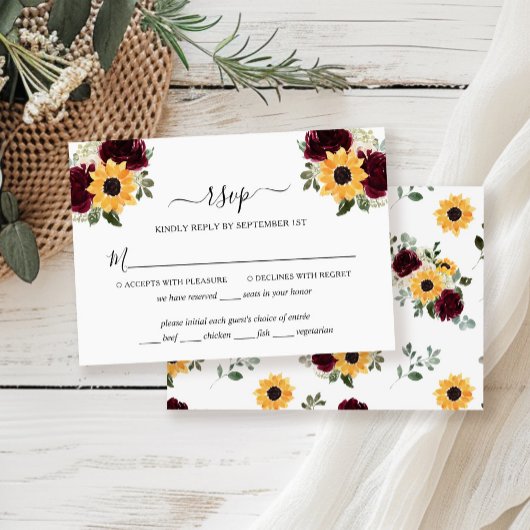 Sonnenblumen-Rose Rustic Wedding RSVP Card Karte