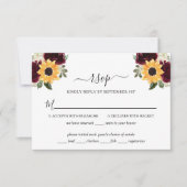 Sonnenblumen-Rose Rustic Wedding RSVP Card Karte (Vorderseite)