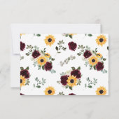 Sonnenblumen-Rose Rustic Wedding RSVP Card Karte (Rückseite)