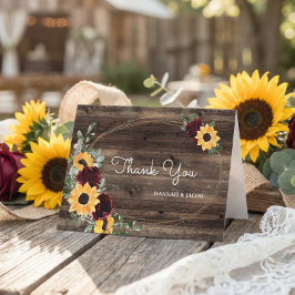 Sonnenblumen Rose Rustic Wood Wedding Danke Karte