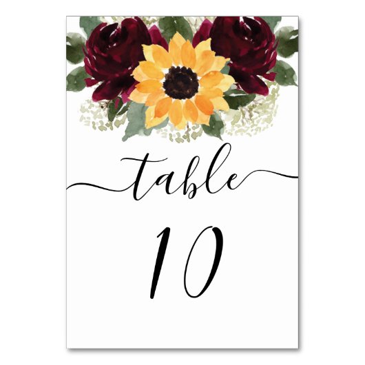 Sonnenblumen Rose Rustikale Hochzeit Tischnummer (Vorderseite)