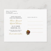 Sonnenblumen Rose rustikale Skript rett Datum Hoch Ankündigungspostkarte (Rückseite)