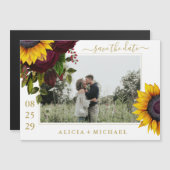 Sonnenblumen Rose rustikale Skript rett Datum Hoch Magneteinladung (Vorne/Hinten)