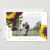 Sonnenblumen Rose rustikale Skript rett Datum Hoch Magneteinladung (Vorderseite)